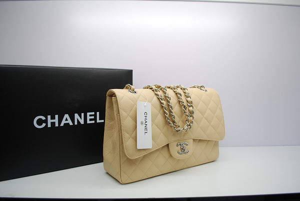 Chanel Jumbo Double Flaps Bag Apricot Original Caviar Leather A36097 Silver Chanel Jumbo Double Flaps Bag Apricot Original Caviar Leather A36097 Silver