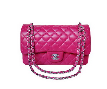 Chanel A01112 Classic Flap Bag Plum Sheepskin Silver Chanel A01112 Classic Flap Bag Plum Sheepskin Silver