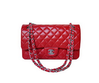 Chanel A01112 Classic Flap Bag Red Sheepskin Silver Chanel A01112 Classic Flap Bag Red Sheepskin Silver