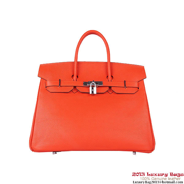 Hermes Birkin 35CM Tote Bag Orange Clemence Leather H6089 Silver