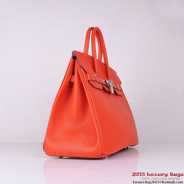 Hermes Birkin 35CM Tote Bag Orange Clemence Leather H6089 Silver Hermes Birkin 35CM Tote Bag Orange Clemence Leather H6089 Silver