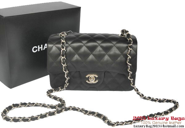 Chanel Classic Flap Bags Black Original Sheepskin Leather A1116 Silver