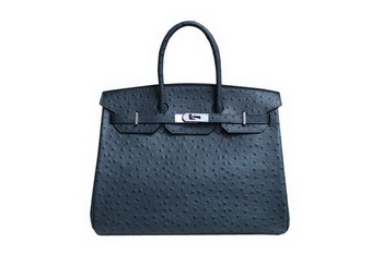 Hermes Birkin 35CM Tote Bag Dark Blue Ostrich Leather BK35 Silver Hermes Birkin 35CM Tote Bag Dark Blue Ostrich Leather BK35 Silver
