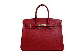 Hermes Birkin 35CM Tote Bag Red Ostrich Leather BK35 Gold Hermes Birkin 35CM Tote Bag Red Ostrich Leather BK35 Gold