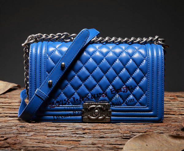 Chanel Boy Flap Shoulder Bag in Blue Lambskin Leather A67086 Silver Chanel Boy Flap Shoulder Bag in Blue Lambskin Leather A67086 Silver