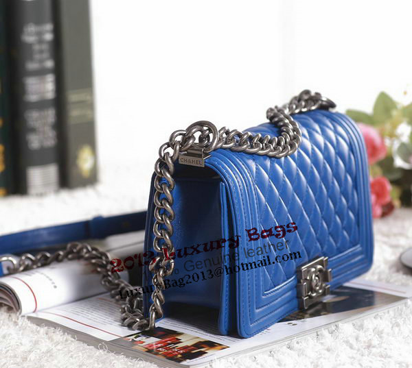 Chanel Boy Flap Shoulder Bag in Blue Lambskin Leather A67086 Silver Chanel Boy Flap Shoulder Bag in Blue Lambskin Leather A67086 Silver