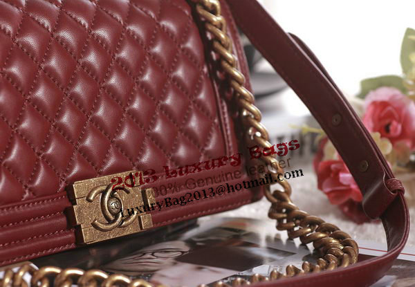 Chanel Boy Flap Shoulder Bag in Burgundy Lambskin Leather A67086 Gold Chanel Boy Flap Shoulder Bag in Burgundy Lambskin Leather A67086 Gold