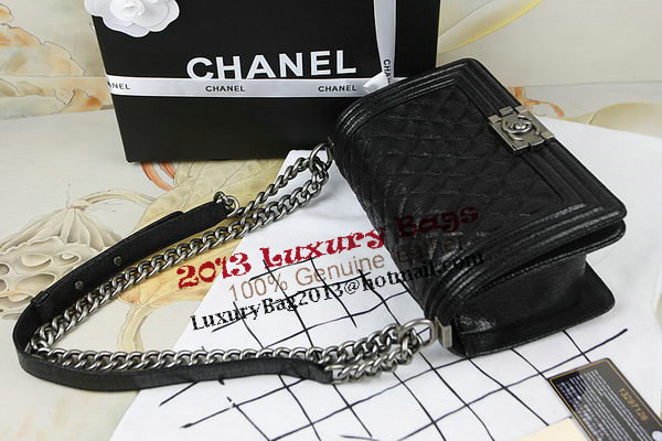 Chanel Boy Flap Shoulder Bag in Original Glazed Crackled Leather A67025 Black Chanel Boy Flap Shoulder Bag in Original Glazed Crackled Leather A67025 Black