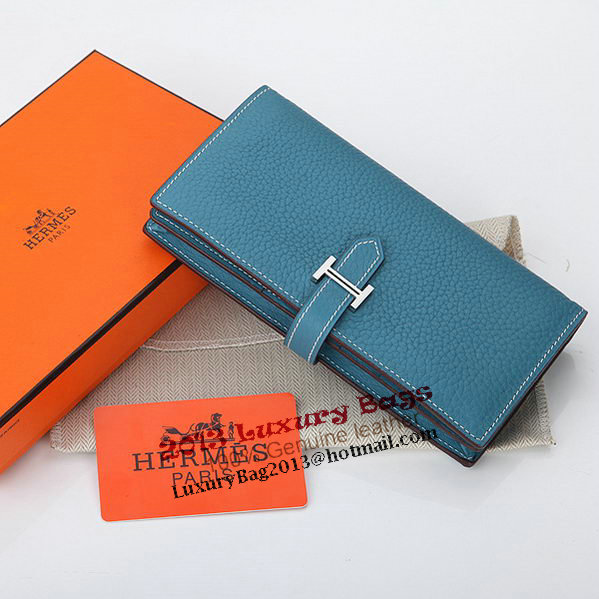 Hermes Bearn Japonaise Bi-Fold Wallet Grainy Leather A208 Blue Hermes Bearn Japonaise Bi-Fold Wallet Grainy Leather A208 Blue