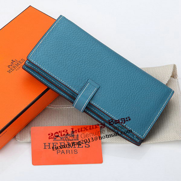 Hermes Bearn Japonaise Bi-Fold Wallet Grainy Leather A208 Blue Hermes Bearn Japonaise Bi-Fold Wallet Grainy Leather A208 Blue