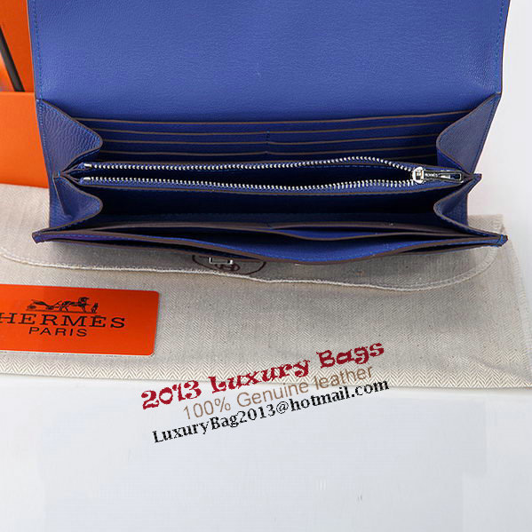 Hermes Constance Long Wallets Original Calfskin Leather A909 Blue