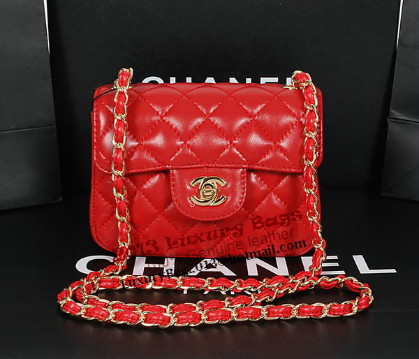 Chanel 1115 Classic mini Flap Bag in Red Sheepskin Leather Chanel 1115 Classic mini Flap Bag in Red Sheepskin Leather