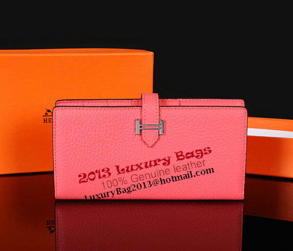 Hermes Bearn Japonaise Bi-Fold Wallet Original Leather A1018 Pink Hermes Bearn Japonaise Bi-Fold Wallet Original Leather A1018 Pink