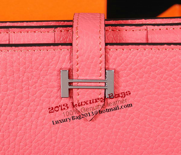Hermes Bearn Japonaise Bi-Fold Wallet Original Leather A1018 Pink Hermes Bearn Japonaise Bi-Fold Wallet Original Leather A1018 Pink