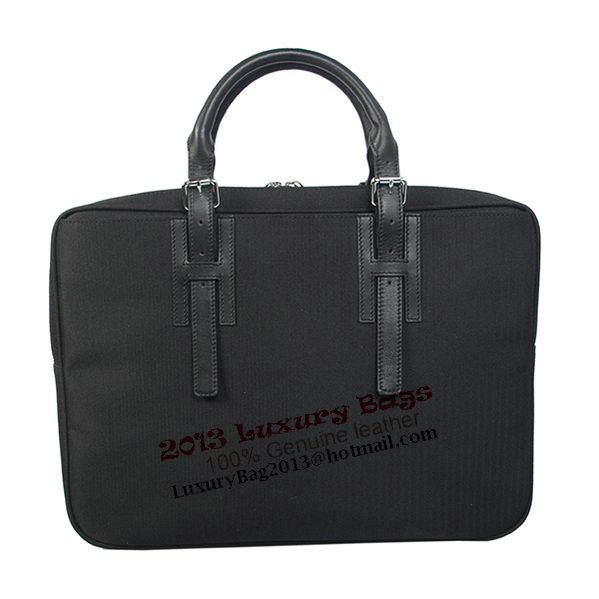 Hermes Mens Briefcase Canvas & Leather H1702D Black Hermes Mens Briefcase Canvas & Leather H1702D Black