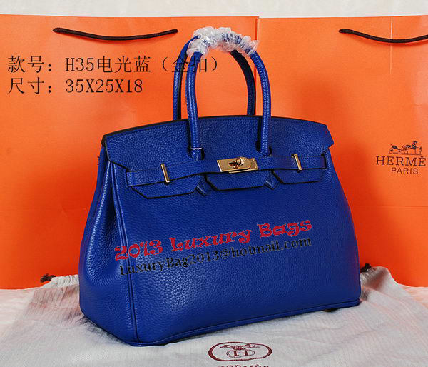 Hermes Birkin 35CM Tote Bag Blue Original Grainy Leather H35 Gold Hermes Birkin 35CM Tote Bag Blue Original Grainy Leather H35 Gold