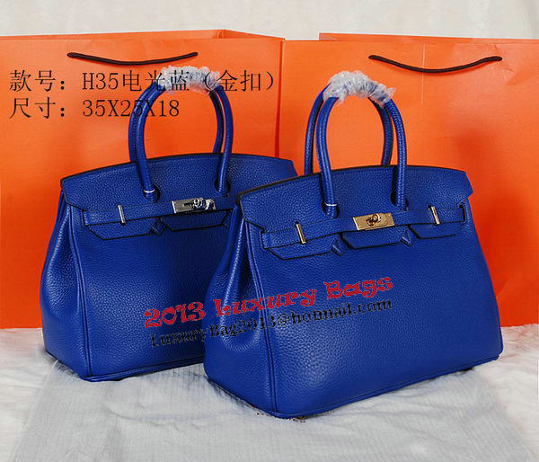 Hermes Birkin 35CM Tote Bag Blue Original Grainy Leather H35 Silver Hermes Birkin 35CM Tote Bag Blue Original Grainy Leather H35 Silver