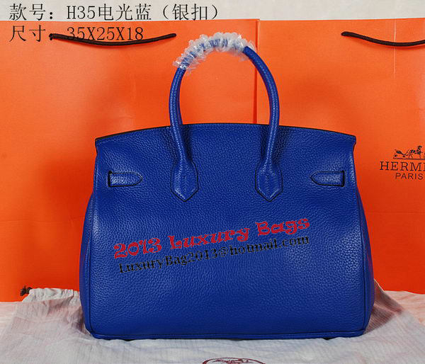 Hermes Birkin 35CM Tote Bag Blue Original Grainy Leather H35 Silver Hermes Birkin 35CM Tote Bag Blue Original Grainy Leather H35 Silver