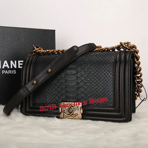 Boy Chanel Flap Shoulder Bag Black Original Snake Leather A67086 Gold Boy Chanel Flap Shoulder Bag Black Original Snake Leather A67086 Gold