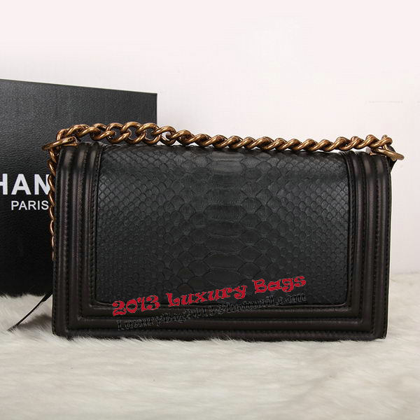 Boy Chanel Flap Shoulder Bag Black Original Snake Leather A67086 Gold Boy Chanel Flap Shoulder Bag Black Original Snake Leather A67086 Gold