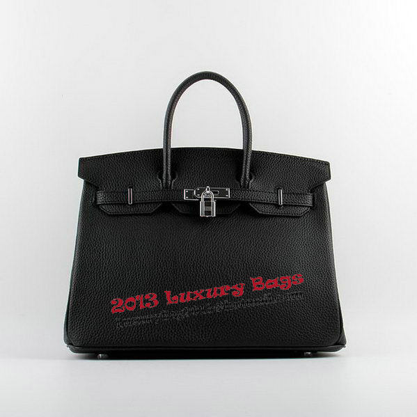 Hermes Birkin 35CM Tote Bags Black Grainy Leather H-35 Silver Hermes Birkin 35CM Tote Bags Black Grainy Leather H-35 Silver
