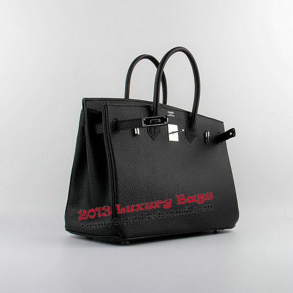 Hermes Birkin 35CM Tote Bags Black Grainy Leather H-35 Silver Hermes Birkin 35CM Tote Bags Black Grainy Leather H-35 Silver