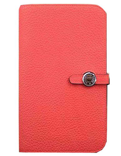 Hermes Compact Passport Holder Original Leather Wallet Light Red