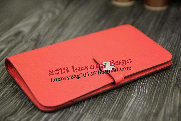 Hermes Compact Passport Holder Original Leather Wallet Light Red Hermes Compact Passport Holder Original Leather Wallet Light Red