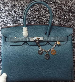 Hermes Birkin 35CM Tote Bag Litchi Leather HB35GL Blue Hermes Birkin 35CM Tote Bag Litchi Leather HB35GL Blue
