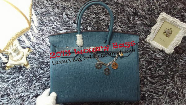 Hermes Birkin 35CM Tote Bag Litchi Leather HB35GL Blue Hermes Birkin 35CM Tote Bag Litchi Leather HB35GL Blue