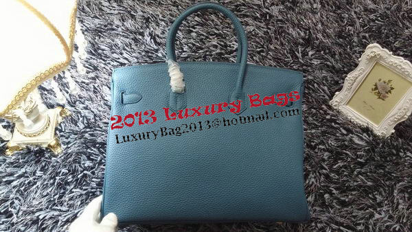 Hermes Birkin 35CM Tote Bag Litchi Leather HB35GL Blue Hermes Birkin 35CM Tote Bag Litchi Leather HB35GL Blue