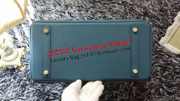 Hermes Birkin 35CM Tote Bag Litchi Leather HB35GL Blue Hermes Birkin 35CM Tote Bag Litchi Leather HB35GL Blue