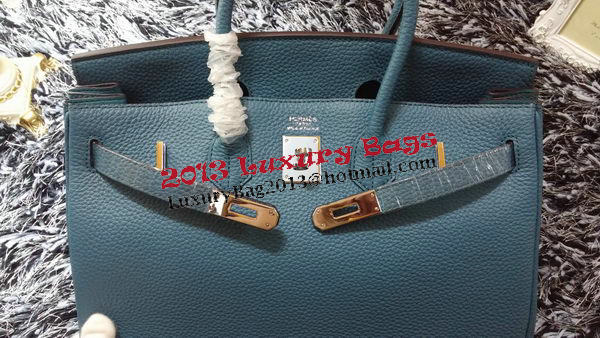 Hermes Birkin 35CM Tote Bag Litchi Leather HB35GL Blue Hermes Birkin 35CM Tote Bag Litchi Leather HB35GL Blue