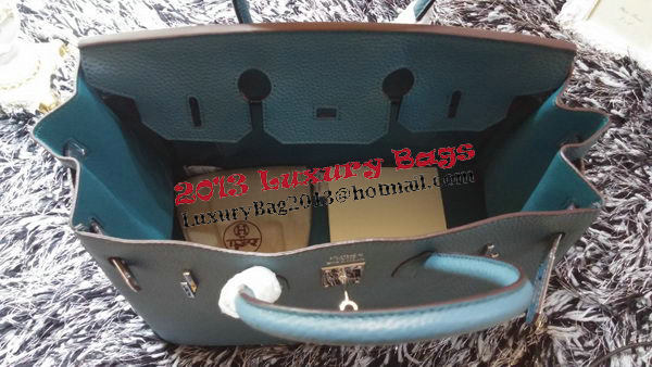 Hermes Birkin 35CM Tote Bag Litchi Leather HB35GL Blue Hermes Birkin 35CM Tote Bag Litchi Leather HB35GL Blue