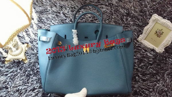 Hermes Birkin 35CM Tote Bag Litchi Leather HB35GL Blue Hermes Birkin 35CM Tote Bag Litchi Leather HB35GL Blue