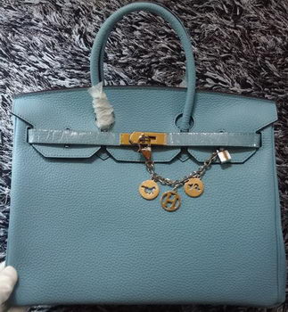 Hermes Birkin 35CM Tote Bag Litchi Leather HB35GL Light Blue Hermes Birkin 35CM Tote Bag Litchi Leather HB35GL Light Blue