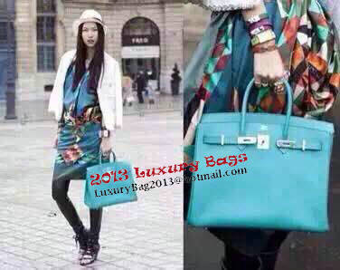 Hermes Birkin 35CM Tote Bag Litchi Leather HB35GL Light Blue Hermes Birkin 35CM Tote Bag Litchi Leather HB35GL Light Blue