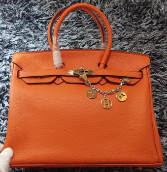 Hermes Birkin 35CM Tote Bag Litchi Leather HB35GL Orange Hermes Birkin 35CM Tote Bag Litchi Leather HB35GL Orange