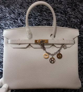 Hermes Birkin 35CM Tote Bag Litchi Leather HB35GL White Hermes Birkin 35CM Tote Bag Litchi Leather HB35GL White