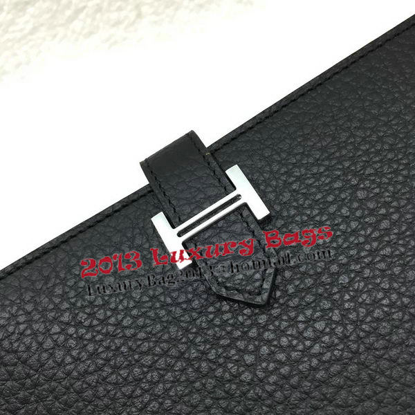 Hermes Bearn Japonaise Bi-Fold Wallet Litchi Leather A208 Black Hermes Bearn Japonaise Bi-Fold Wallet Litchi Leather A208 Black