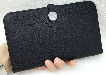Hermes Dogon Combined Wallet Litchi Leather A508 Black Hermes Dogon Combined Wallet Litchi Leather A508 Black