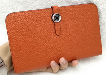 Hermes Dogon Combined Wallet Litchi Leather A508 Orange Hermes Dogon Combined Wallet Litchi Leather A508 Orange