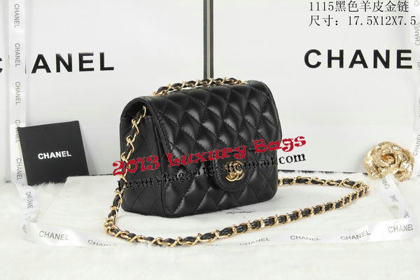 Chanel Classic MINI Flap Bag Black Sheepskin Leather A1115 Gold Chanel Classic MINI Flap Bag Black Sheepskin Leather A1115 Gold