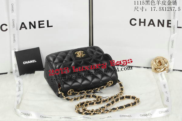 Chanel Classic MINI Flap Bag Black Sheepskin Leather A1115 Gold Chanel Classic MINI Flap Bag Black Sheepskin Leather A1115 Gold