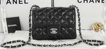 Chanel Classic MINI Flap Bag Black Sheepskin Leather A1115 Silver Chanel Classic MINI Flap Bag Black Sheepskin Leather A1115 Silver