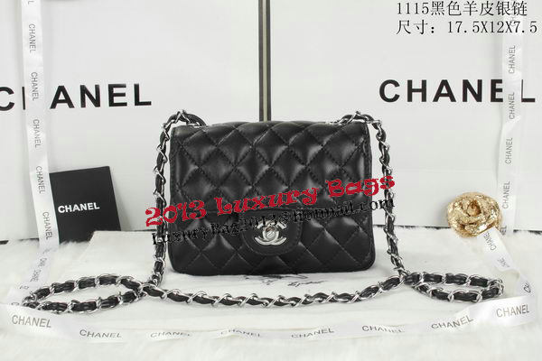 Chanel Classic MINI Flap Bag Black Sheepskin Leather A1115 Silver Chanel Classic MINI Flap Bag Black Sheepskin Leather A1115 Silver
