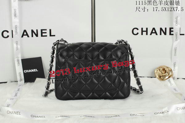 Chanel Classic MINI Flap Bag Black Sheepskin Leather A1115 Silver Chanel Classic MINI Flap Bag Black Sheepskin Leather A1115 Silver