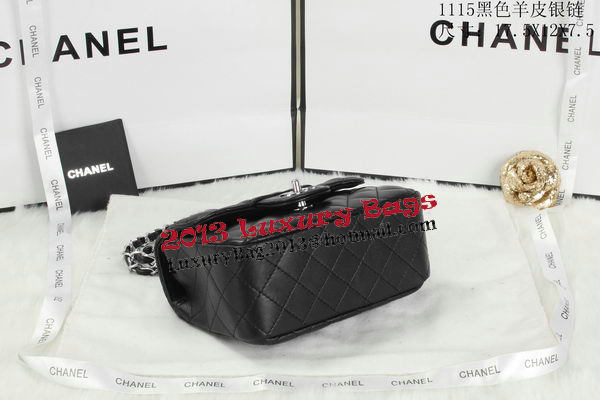 Chanel Classic MINI Flap Bag Black Sheepskin Leather A1115 Silver Chanel Classic MINI Flap Bag Black Sheepskin Leather A1115 Silver