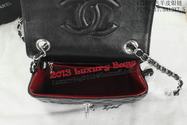 Chanel Classic MINI Flap Bag Black Sheepskin Leather A1115 Silver Chanel Classic MINI Flap Bag Black Sheepskin Leather A1115 Silver