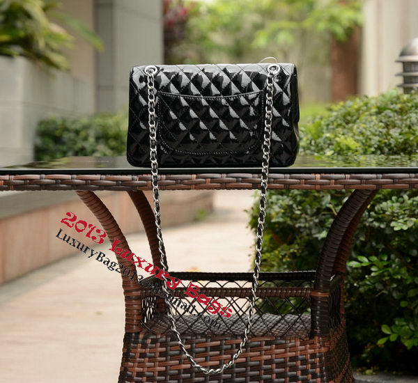 Chanel 2.55 Series Flap Bag Black Patent Leather A1112 Silver Chanel 2.55 Series Flap Bag Black Patent Leather A1112 Silver